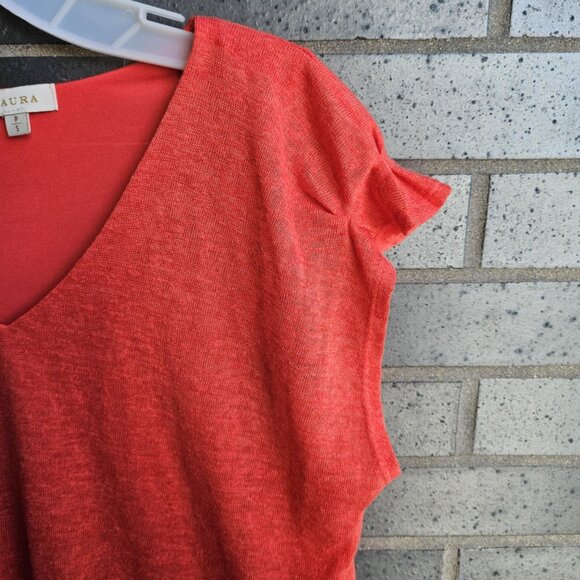 💥$5 ADD ON - Laura Red Flowy V-Neck T-Shirt With Built-In Tank top Size S - Picture 11 of 13